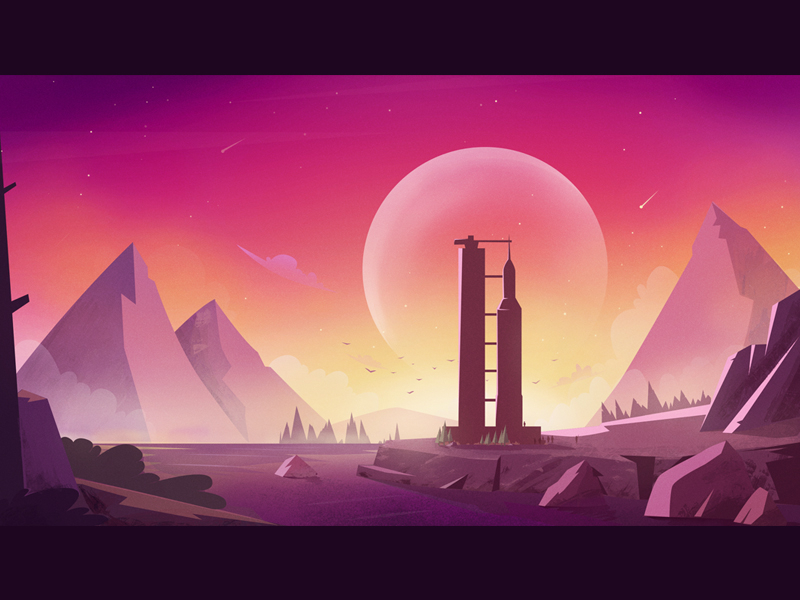 Rocket Launch Sites dusk environment illustration landscape launch rocket vibrant warm