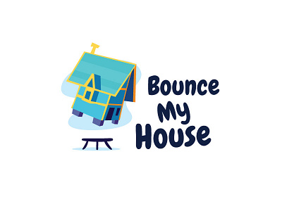 Bounce My House blue bounce fun home house logo playful trampoline