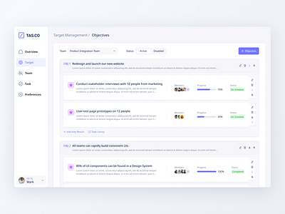 Task Management dashboard desktop management okr task ui web