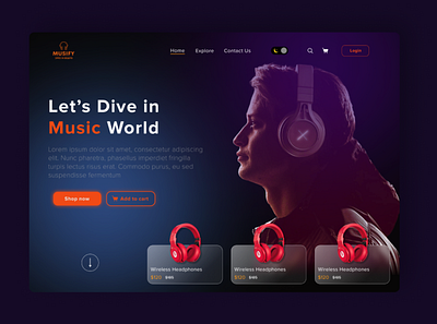 Music Website Hero section 3d animation branding design figma work graphic design illustration logo motion graphics ui ui design ui ux design