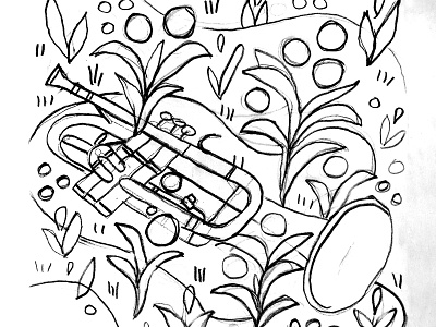 🎺 Sketch flowers horn instrument music sketch spring