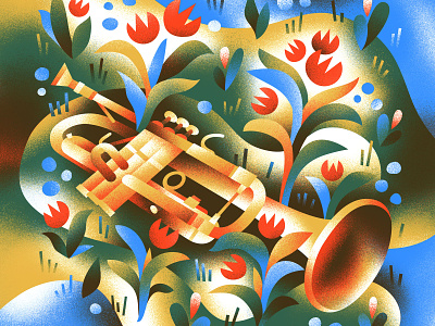 🎺 Colored In flowers horn instrument music spring