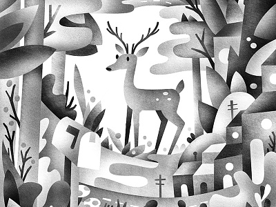 Deer Neighborhood Print - Painting illustration nature screen print