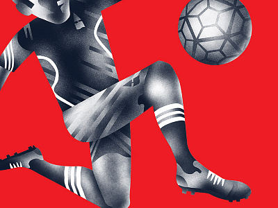 Soccer guy art black and white digital illustration football illustration poster red soccer wip