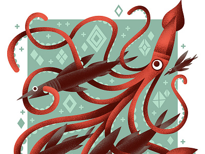 Giant Squid & speedy sea fishes diamond diamonds fish giant squid illustration ocean octopus sea squid water