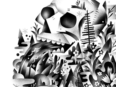 Skull Mt. Poster Sneak Peek - black and white black and white illustration mountain nature skull trees