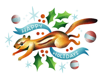 Happy Holidays chipmunk christmas holidays holly squirrel