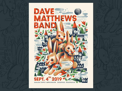 Dave Matthews Band 🐰🐰🐰 bunnies bunny castle dave matthews band flowers gig poster moon rabbit rabbits show poster