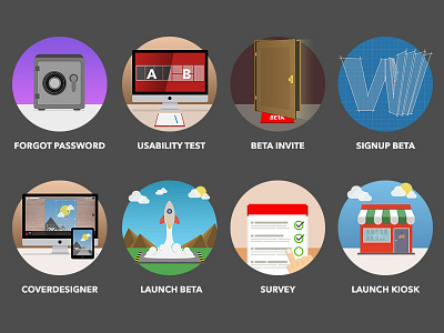 Wondermags Beta Icons flat icon invite kiosk launch newsletter password signup simple survey usability wondermags