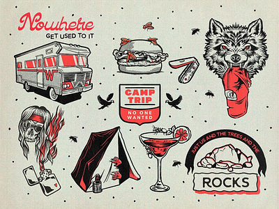 Camping Illustration Sheet art black branding camping design flash graphic design illustration red retro