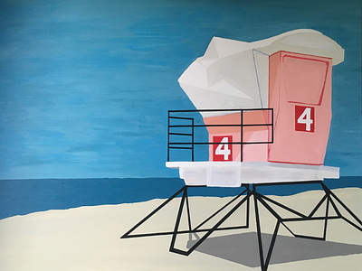 Lifeguard Tower Painting acrylic beach four lifeguard ocean paint pink red sand