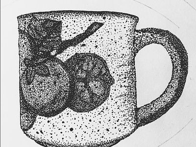 Coffee Mug Sketch blackandwhite coffee design drawing florida illustration mug oranges outdoor pen pointalism speckled