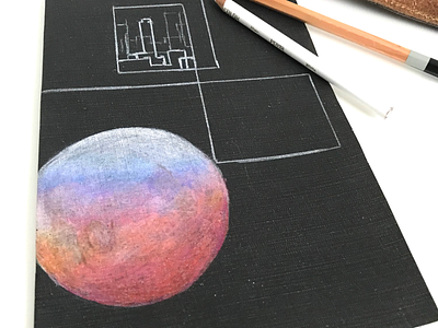 Spacey Sketchbook Cover Progress art colored pencils design illustration layout moon prisma color sketchbook vintage