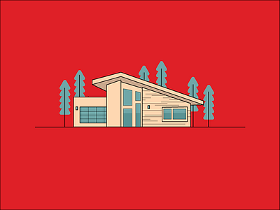 Retro House art blue design house illustration red retro