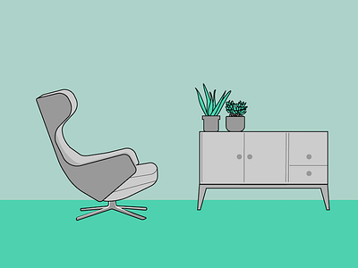 Retro Chair art chair design dresser graphic design green illustration mid century minimal plants retro simple