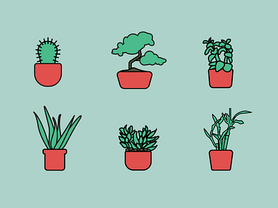 Plants Icon Set art design graphic design green icon icon design illustration illustrator minimal plant plants red vector