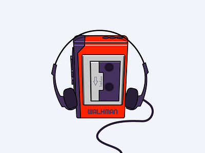 Walkman Tape Player 80s art design graphic design headphones icon icon design illustration purple red retro tape tape player walkman