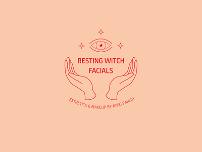 Resting Witch Facials Logo art design drawing esoteric eye graphic design hands line art logo logo design pen pink red type