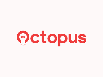 Octopus Logo Design brand branding clean colors design identity logo minimal negative space red simple type typeface typographic