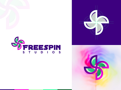 Freespin Studios Logo brand branding charitable clean colorfull computer design freespin gaming illustraion logo mark minimal pinwheel segments software vector wheels