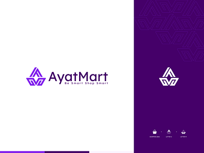 AyatMart Logo brand identity branding cosmetic flat logo iconic logo letter logo lifestyle brand logo logo mark logodesign modern logo monogram online store online store commerce purple shop shop brand logo shopping shopping bag women fashion