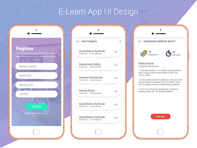 E-Learn App UI Design app app ui application design flat media type typography ui ux vector