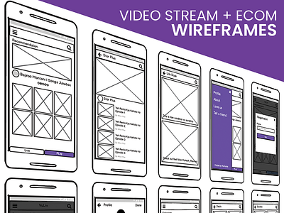 Video Stream + ECom Wireframes wireframe