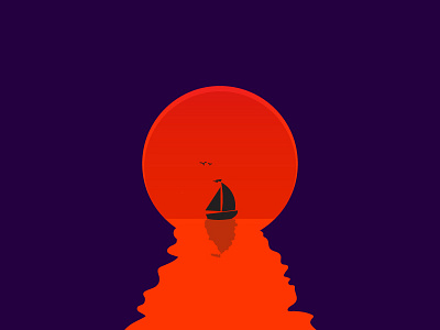 Sunset cruiser bird boat creative cruiser design graphic illustration ocean sea shot sun sunset