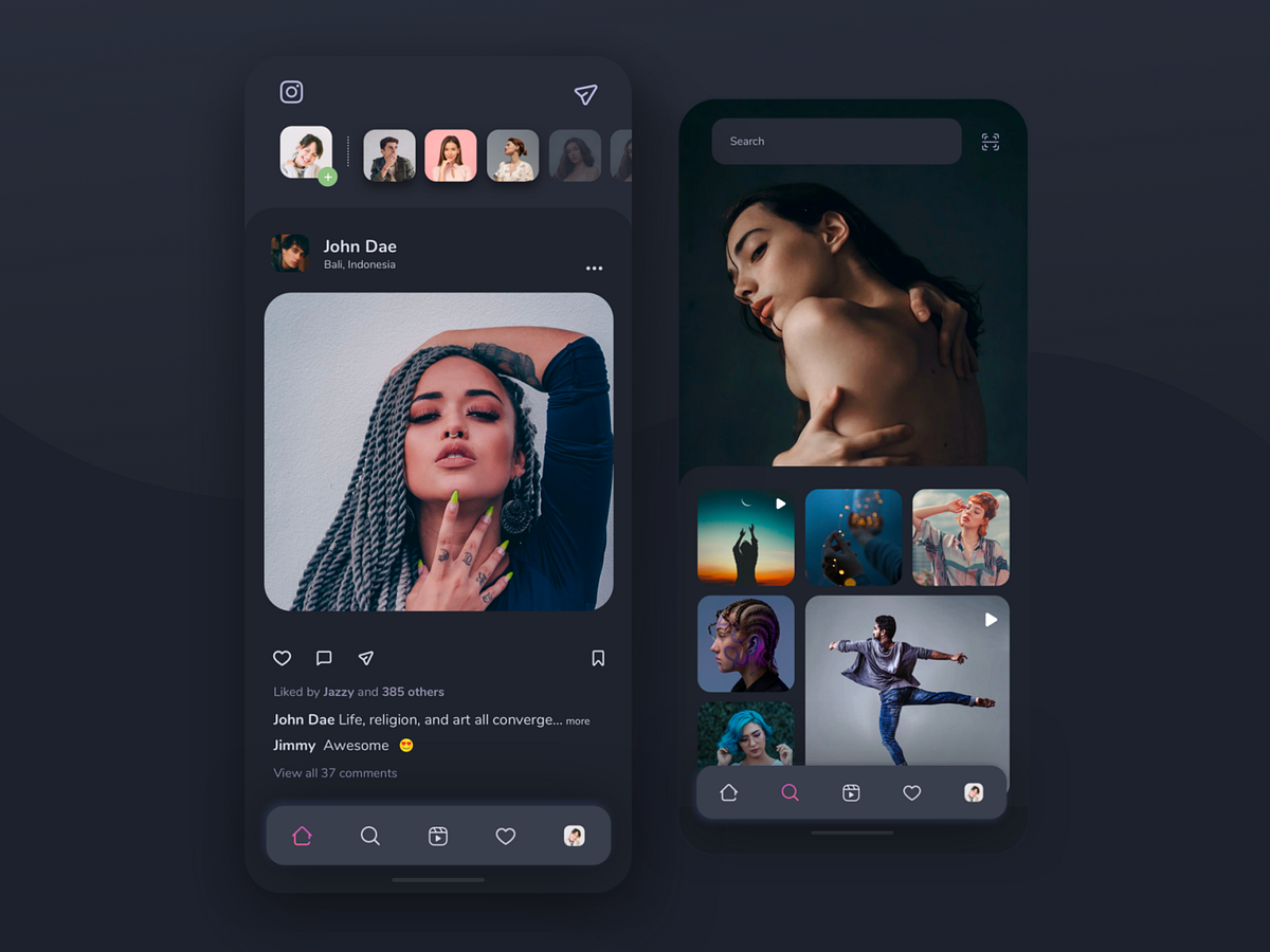 Instagram- Redesign concept (Dark theme) by Priti Patil on Dribbble