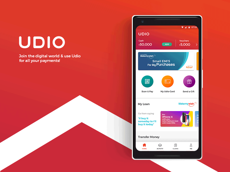 Udio Wallet android app designing gradients ios loan programme recharges scan transfer wallet app wallet balances