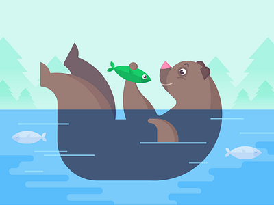 mr. bear ai bear drawing fish fishing flat illustration lake vector