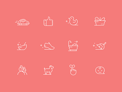 Caring Icon Set car dog duck fitness flat hand icon line meal minimal stroke vector