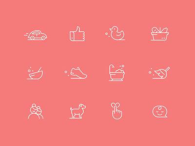 Caring Icon Set car dog duck fitness flat hand icon line meal minimal stroke vector