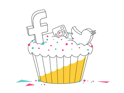 Sweet sweet social cupcake digital facebook instagram line art minimal social media twitter