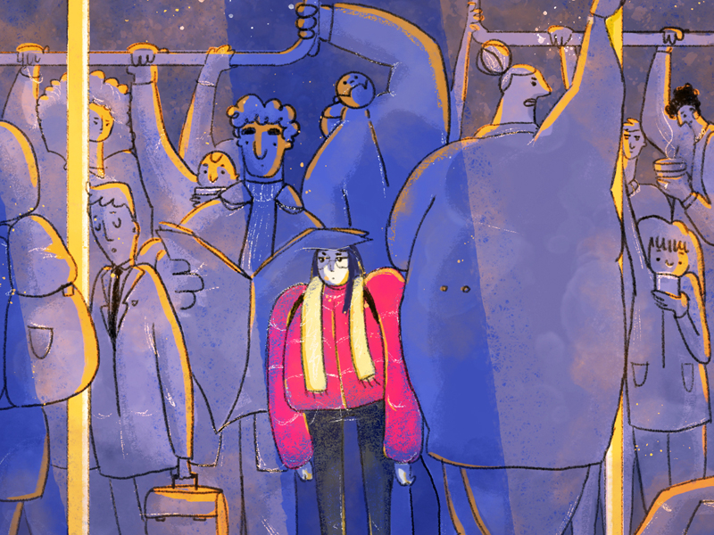 Rush Hour commute crowd illustration light newspaper people train tube