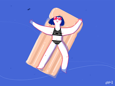 Holiday (finally!) beach character illustration inflatable ocean seaside sun swimsuit