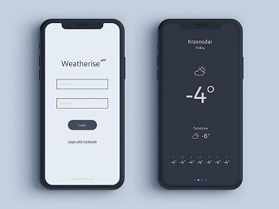 Dailyui Weather App application interface ios iphonex minimal rain simple temperature ui ux weather