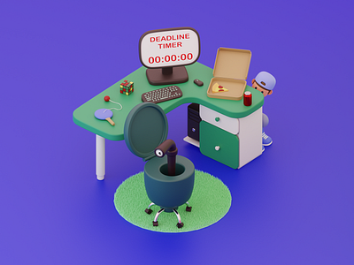 Lazy man's workplace 3d blender illustration