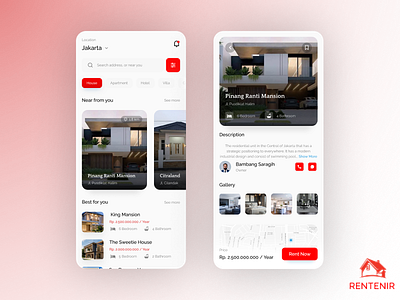 Rentenir - House Rent Apps app app design app development applications dailyui dailyux design digitaljob dribbble freelance graphic design ui user experience user interface ux uxremote visual design