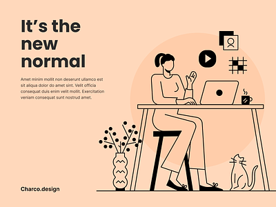 It's the new normal - Tech Illustrations black and white illustration minimal new normal outlined remote working tech