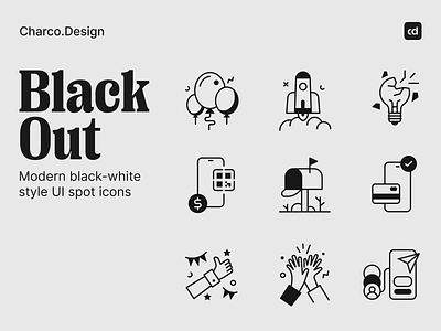 BlackOut Vol 01 (Free pack) app black white download free graphic icon pack icons illustration modern spot ui vector web