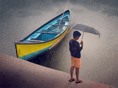Monsoon - Illustration art boat coast digital painting illustration monsoon rain