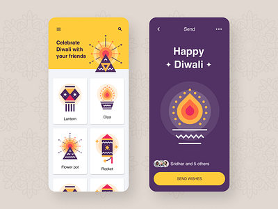 Diwali - Send wishes app diwali graphic illustration ios ui ux wishes