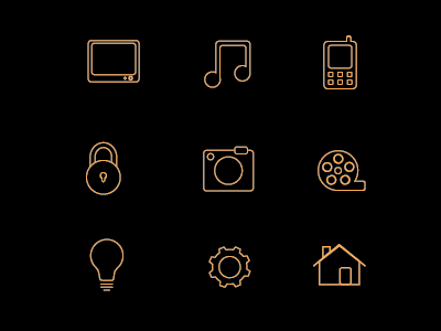 Home Device Icons camera home icon icons illustrator lightbulb lock movies music orange phone pictures security settings tv