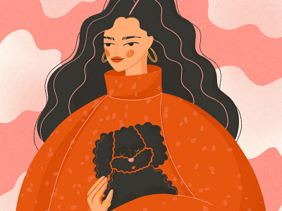 #facetober: dog lover, frizzy hair, sweater autumn black dog color illustration coziness dog facetober facetober14 free drawing frizzy hair girl girl lover illustration illustration for the article knitted sweater ped pink red sweater sweater visual art