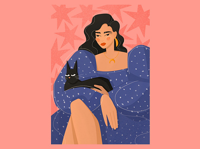 girl with a cat cat color illustration free drawing girl girl and cat illustration illustration for the article magic girl visual art