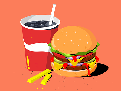 Hamburger 2d adobe illustrator cartoon daily design drawing drink fast food flat hamburger illustration procreate vector