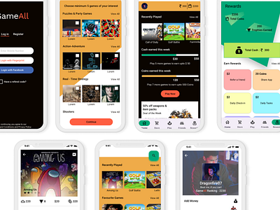 GameAll - gaming app animation app design games gaming app gaming mobile app mobile app ui ux