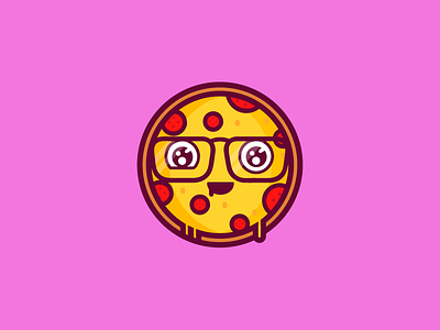 Pizza character crazy cute food icon illustration nerd pizza sticker