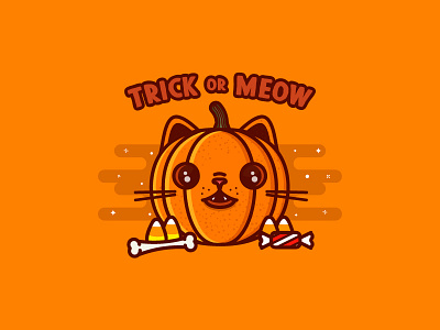 Trick or meow bones candy cat character cute halloween icon illustration meow pumpkin society6